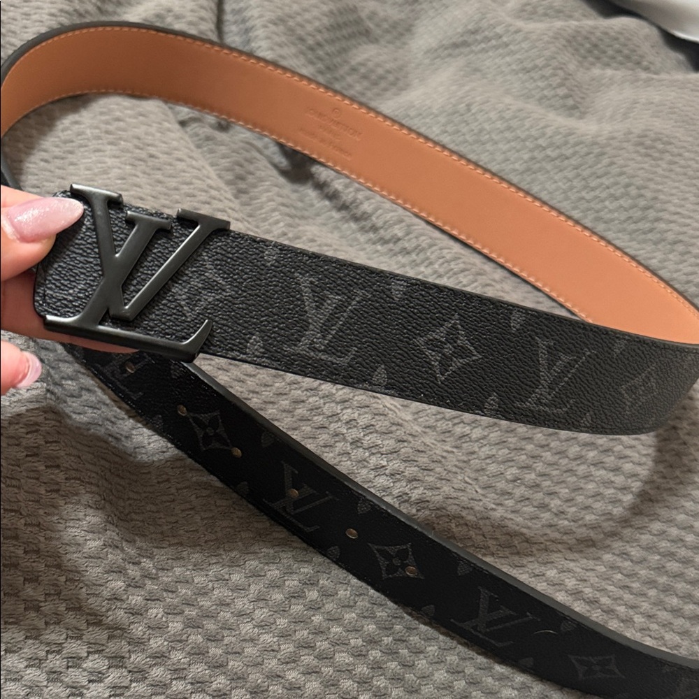Black Monogram faux Leather Belt with black metal buckle